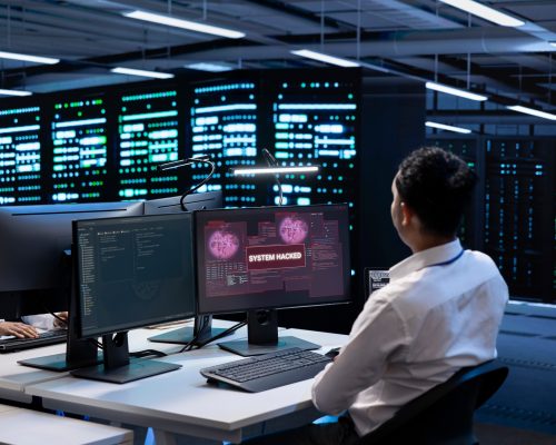Data center cybersecurity division colleagues fighting malware Data center cybersecurity division colleagues fighting malware